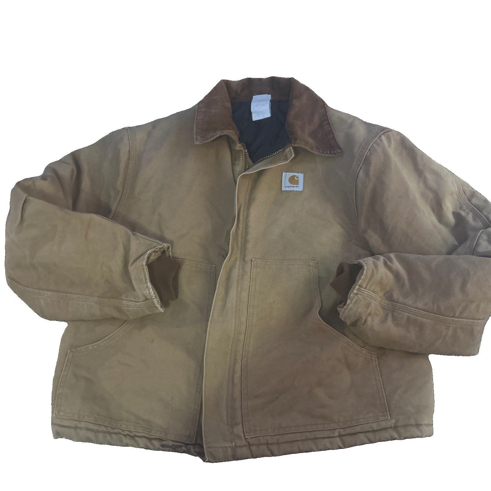 Carhartt Arctic Jacket BRN Quilt Large Vintage Distressed Corduroy Collar J165