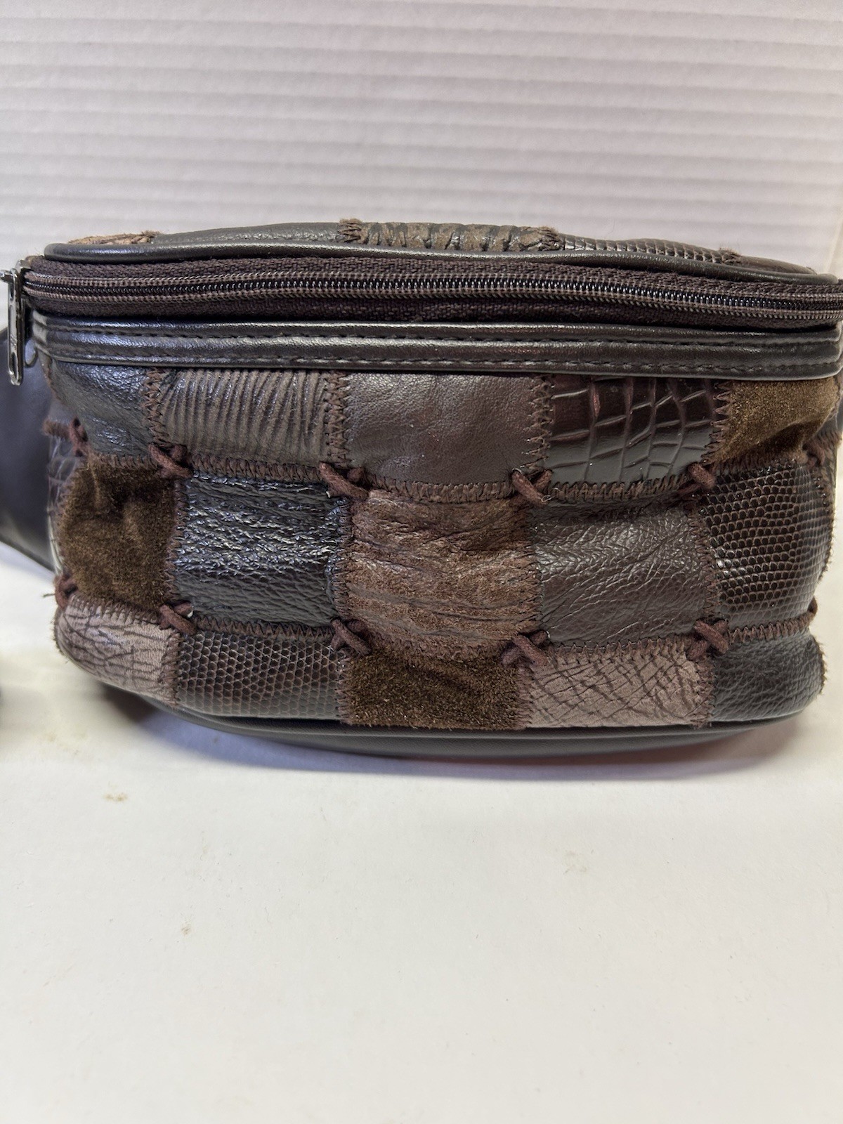Vintage Fanny Pack Waist Bag Genuine Patchwork Leather 2 pockets 9x6 1980-90\'s