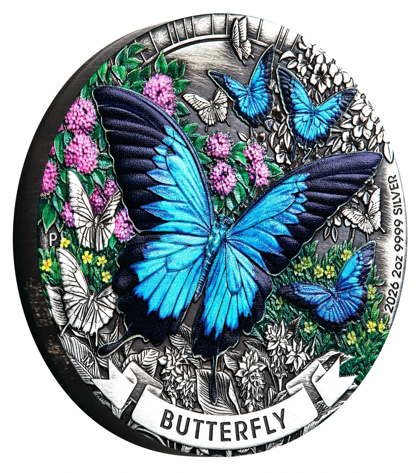 2026 Australia 2 oz Silver Antiqued & Colored Ulysses Butterfly