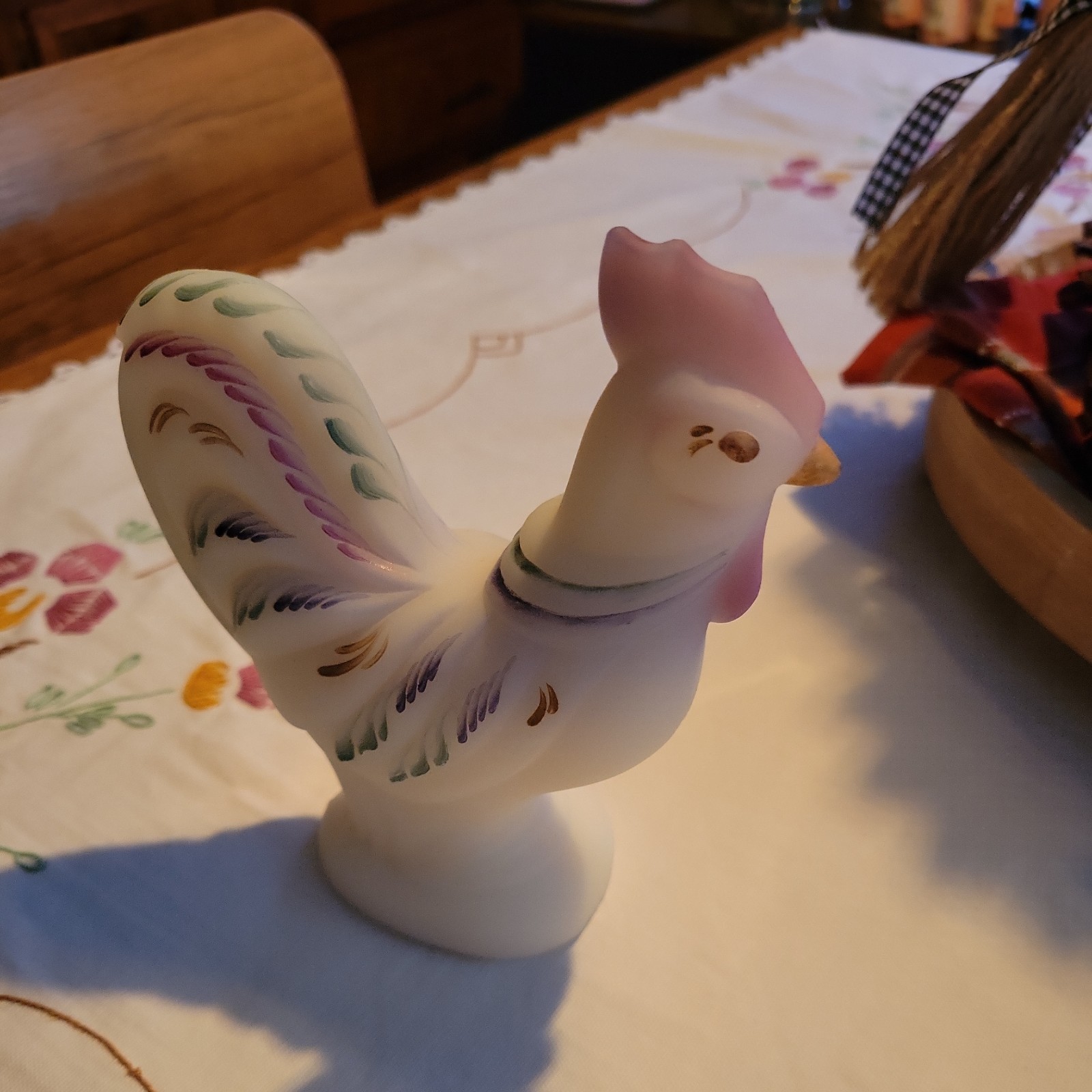 Fenton Hand Painted Burmese Satin Rooster Signed by D Thornton