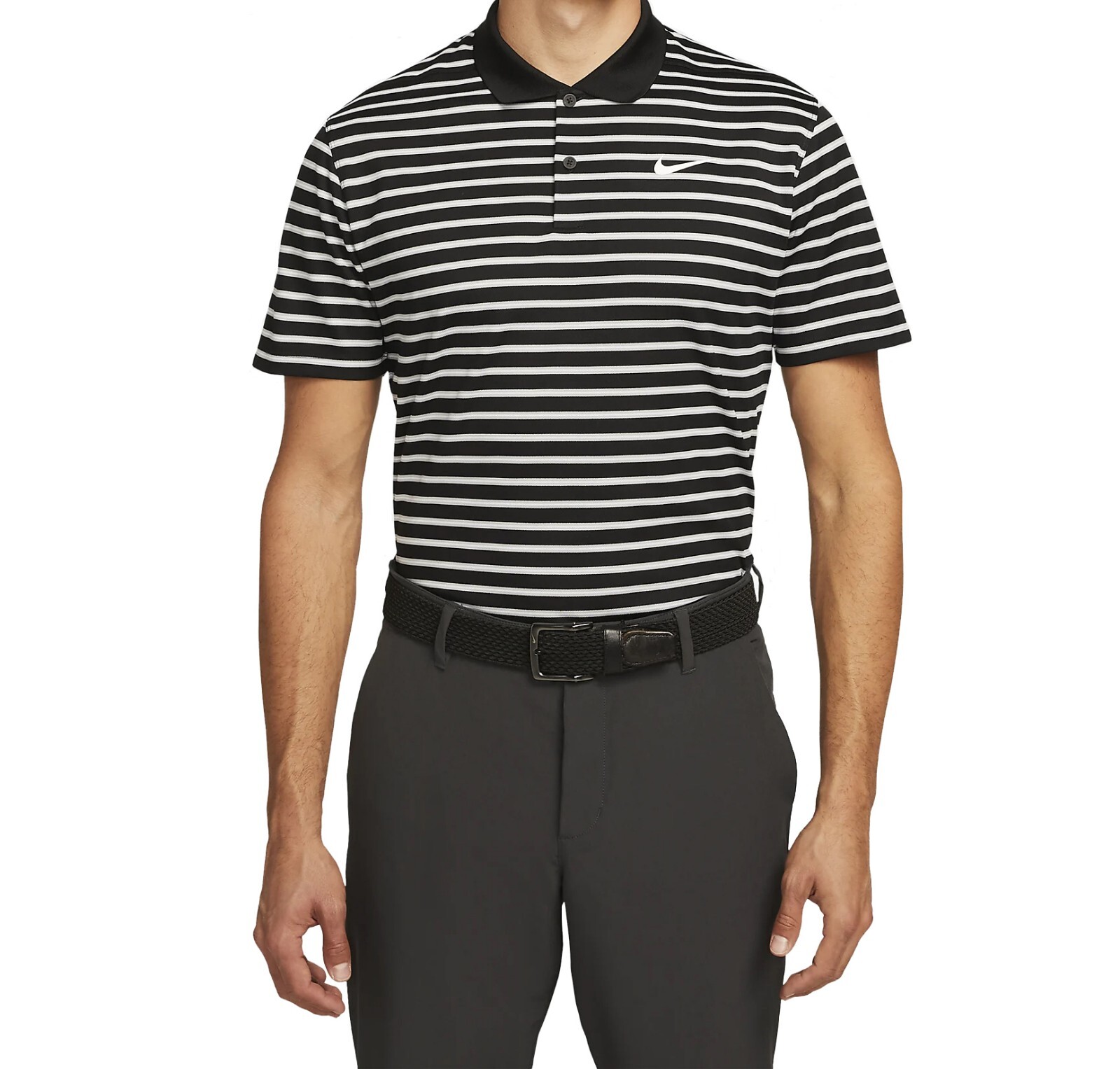 Nike Men's Dri-Fit Victory Golf Striped Polo Shirt in Black/White, DH0829-010
