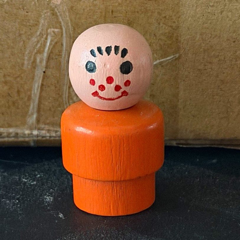 Vintage Fisher-Price Little People Wooden Boy Figure Orange Body Bald HTF Whoops