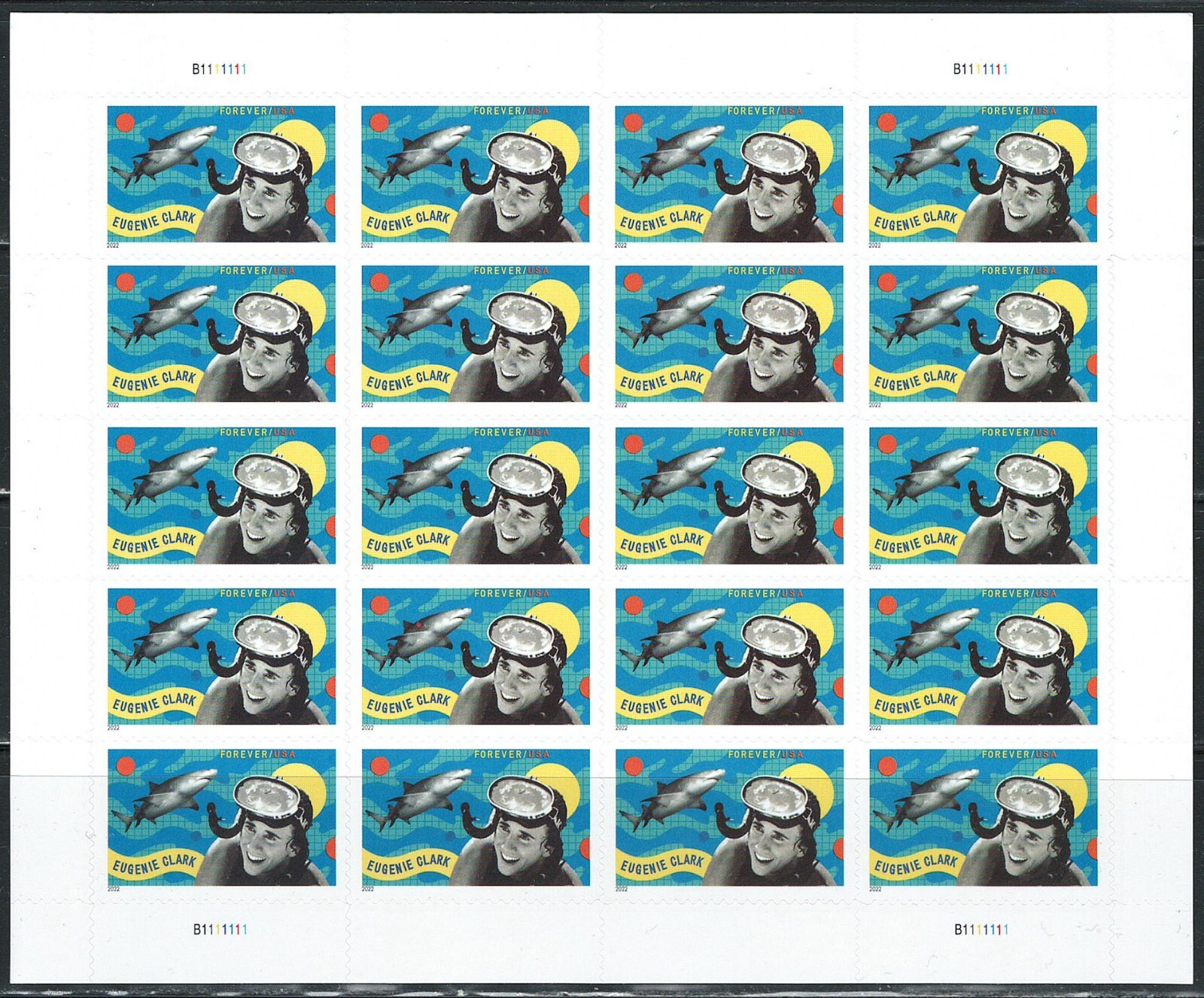 Mint US Eugenie Clark Pane of 20 Forever Stamps Scott# 5693 (MNH) Mint US Eugenie Clark Pane of 20 Forever Stamps Scott# 5693 (MNH)