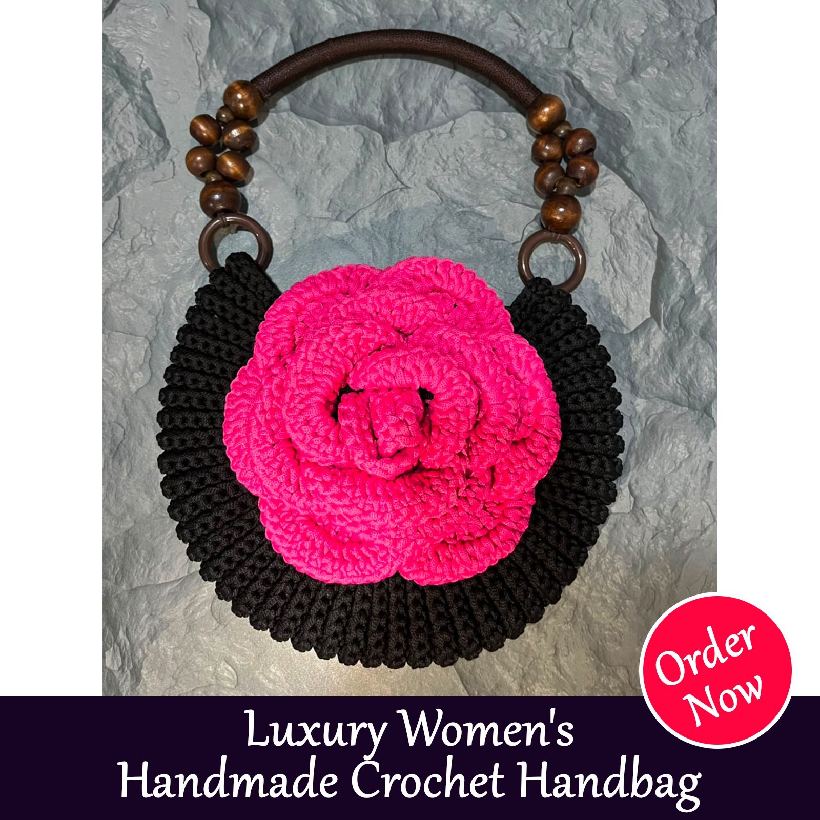 Luxury Women\'s Handmade Crochet 3D Rose Handbag | Elegant | Unique | Stylish
