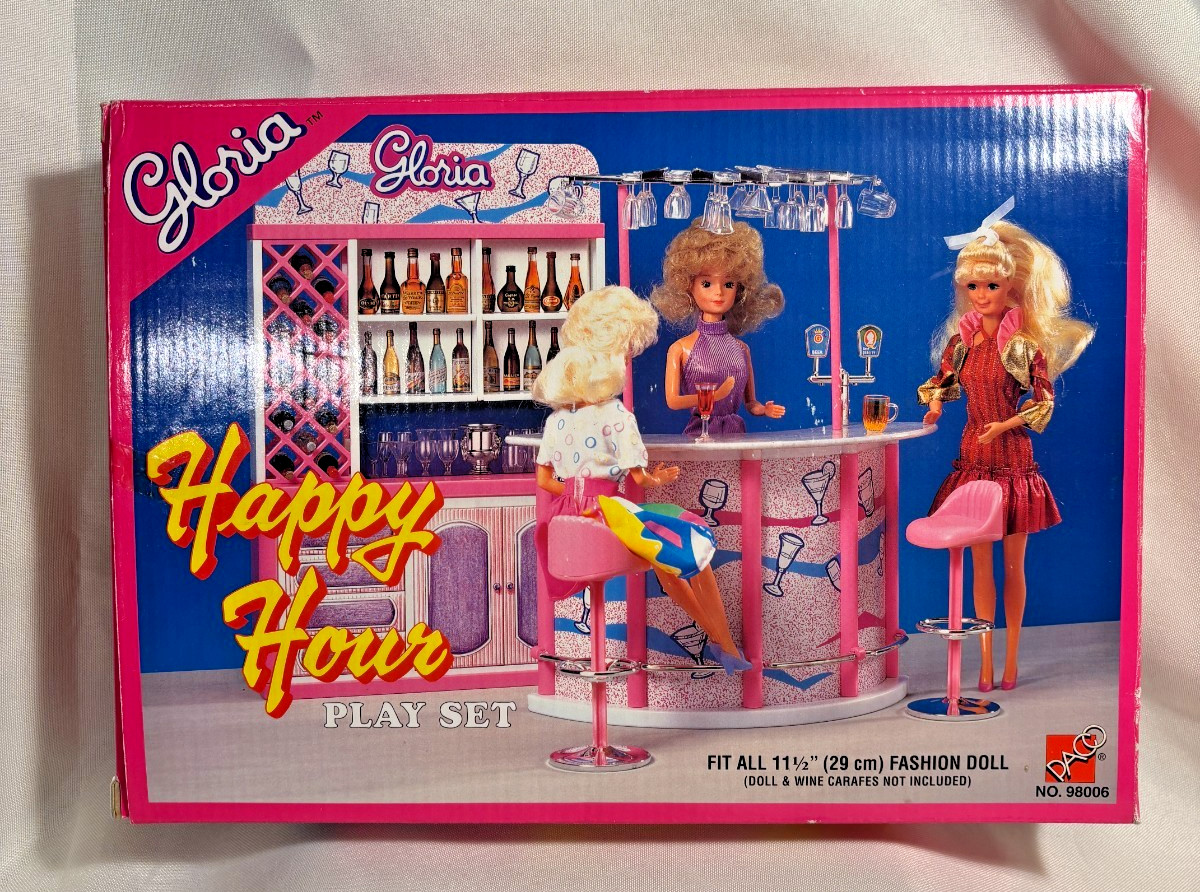 VINTAGE GLORIA HAPPY HOUR DRINKING BAR W/ STAND & STOOLS NIB (L112) VINTAGE GLORIA HAPPY HOUR DRINKING BAR W/ STAND & STOOLS NIB (L112)