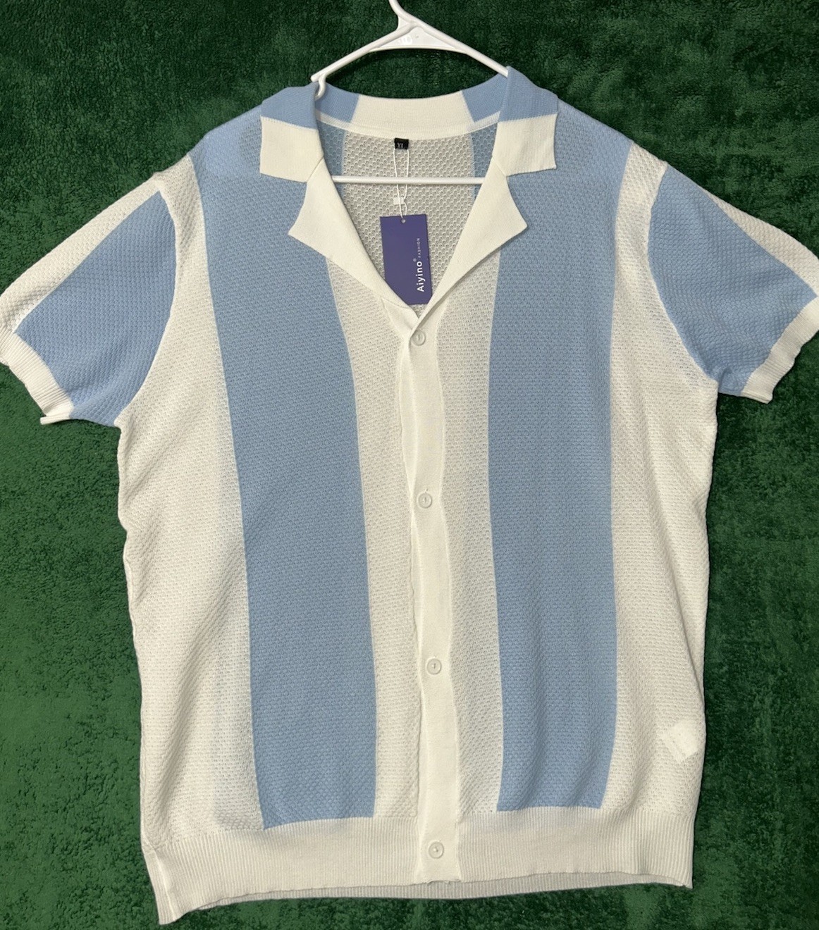Aiyino Men\'s Golf Polo Shirt Blue/White Colorblock, Short Sleeve, Size XL