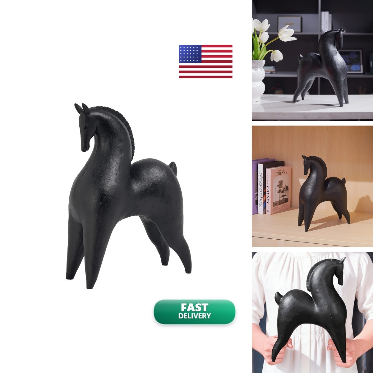 Cynkeyee Black Horse Statue Matte Black 11.5x4.25x8.5 Inch