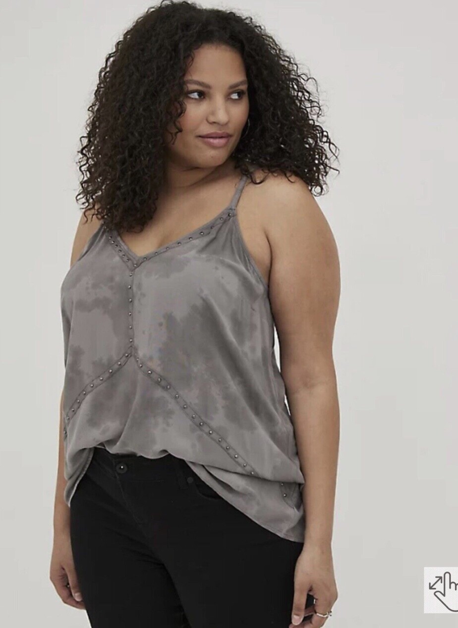 Torrid Dark Grey Shadow Challis Studded Swing Cami Tank Shirt Top Plus Size 5 Torrid Dark Grey Shadow Challis Studded Swing Cami Tank Shirt Top Plus Size 5