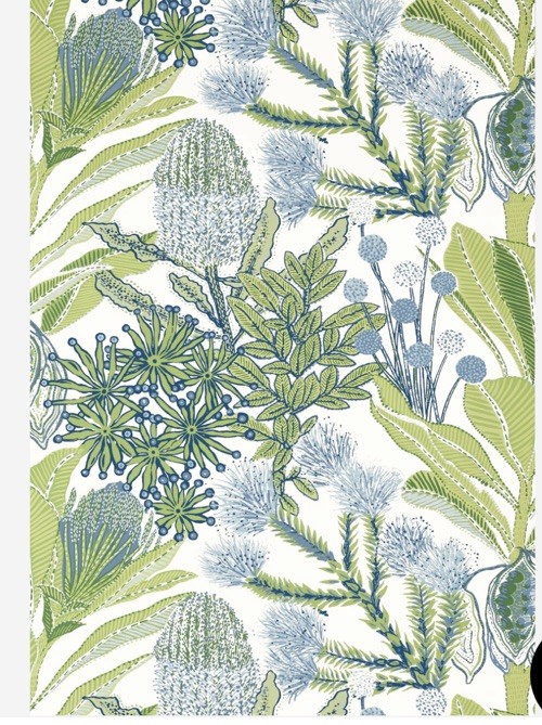THIBAUT T13923 PROTEA GREEN AND BLUE WALLPAPER Palm grove