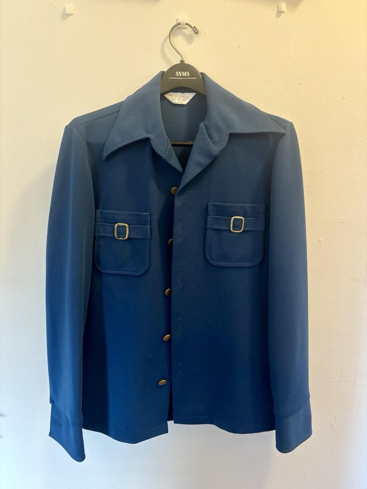 Vintage 1970s Blue Polyester Leisure Suit Mens Jacket Pants Disco 70s Mod
