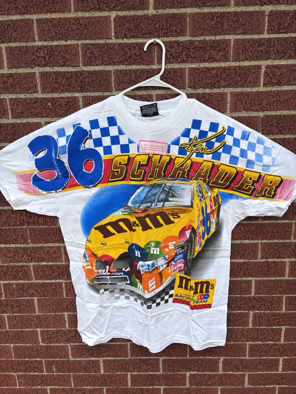 Vintage NEW AOP Ken Schrader Shirt Mens Sz L White M&M\'s 36 Nascar Chase