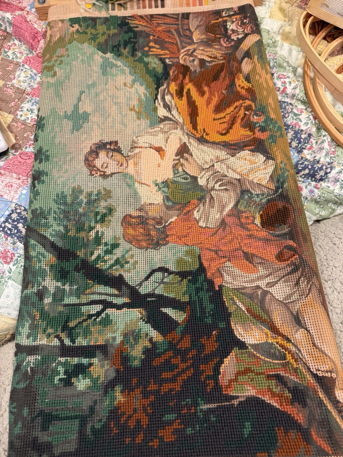 Preworked RARE ROYAL PARIS Rococo Lovers Needlepoint Canvas Solvang 25x26 READ