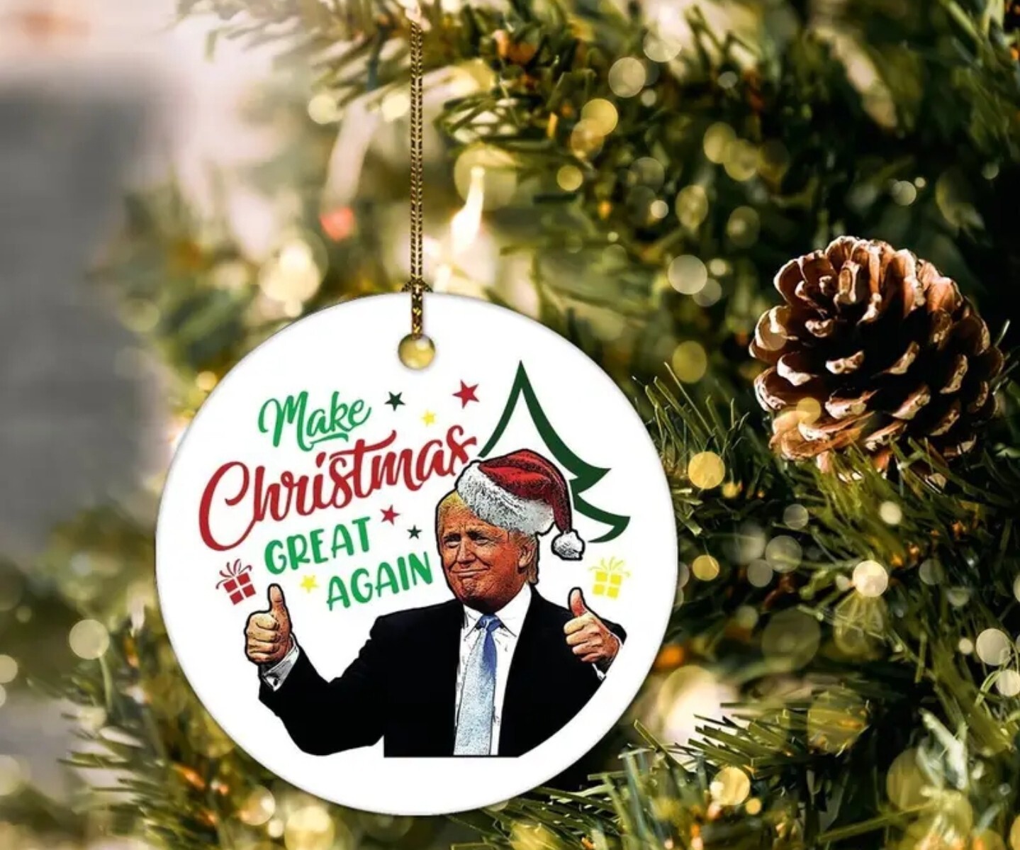 Stunning Donald Trump 2024 MAGA Ceramic Glass Christmas Ornament 3\