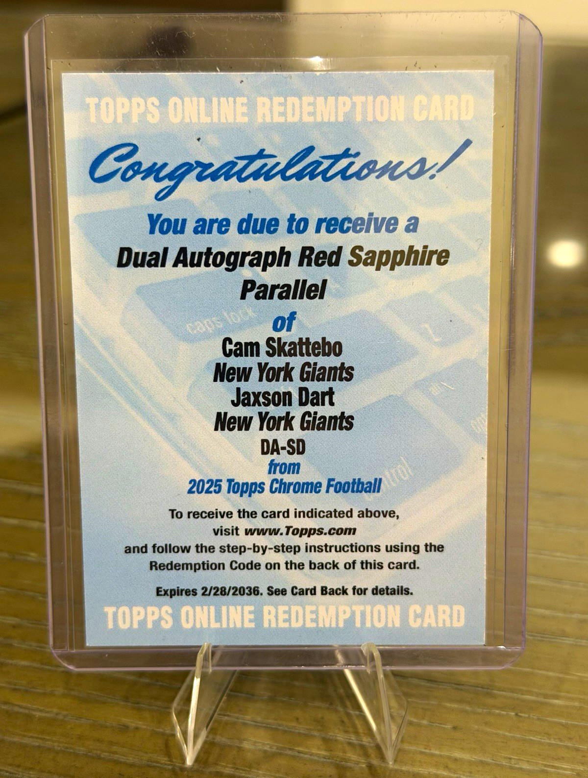 Topps Chrome Sapphire Skattebo/ Jaxson Dart Auto /5 Redemption REDEEMED -NO CARD