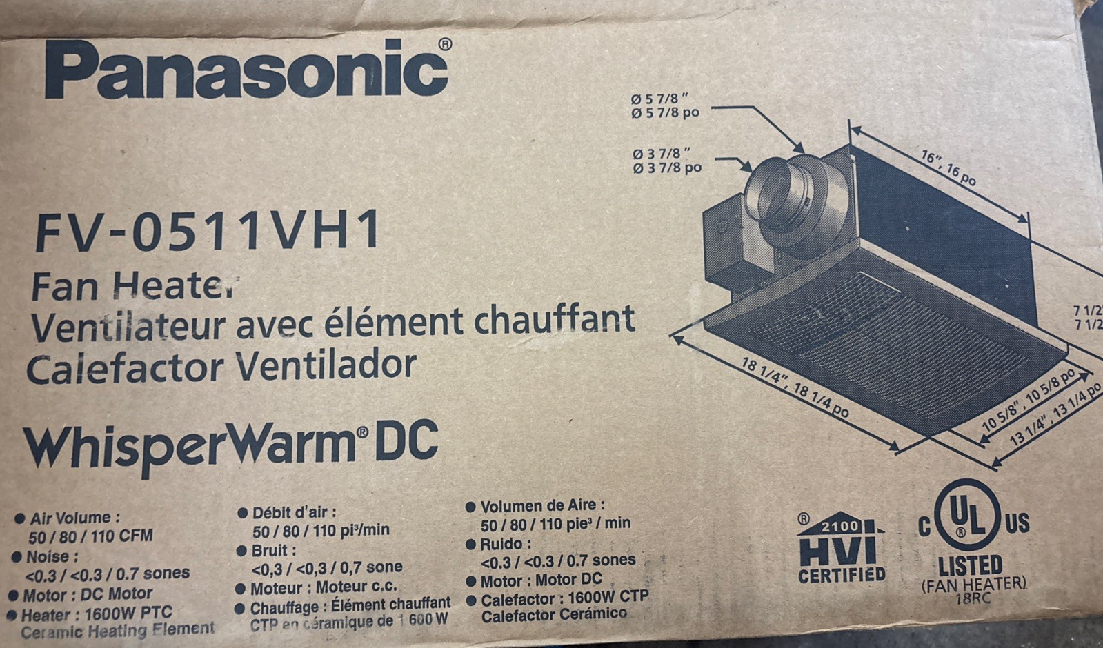 Panasonic  FV-0511VH1 Bath Fan and Heater Exhaust Fans