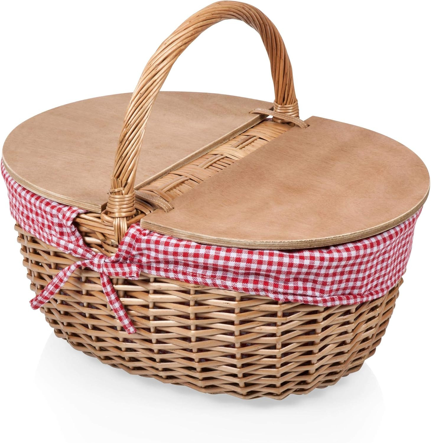 Country Picnic Basket, Sturdy Woven Wicker Basket with Customizable Split-Lid De Country Picnic Basket, Sturdy Woven Wicker Basket with Customizable Split-Lid De