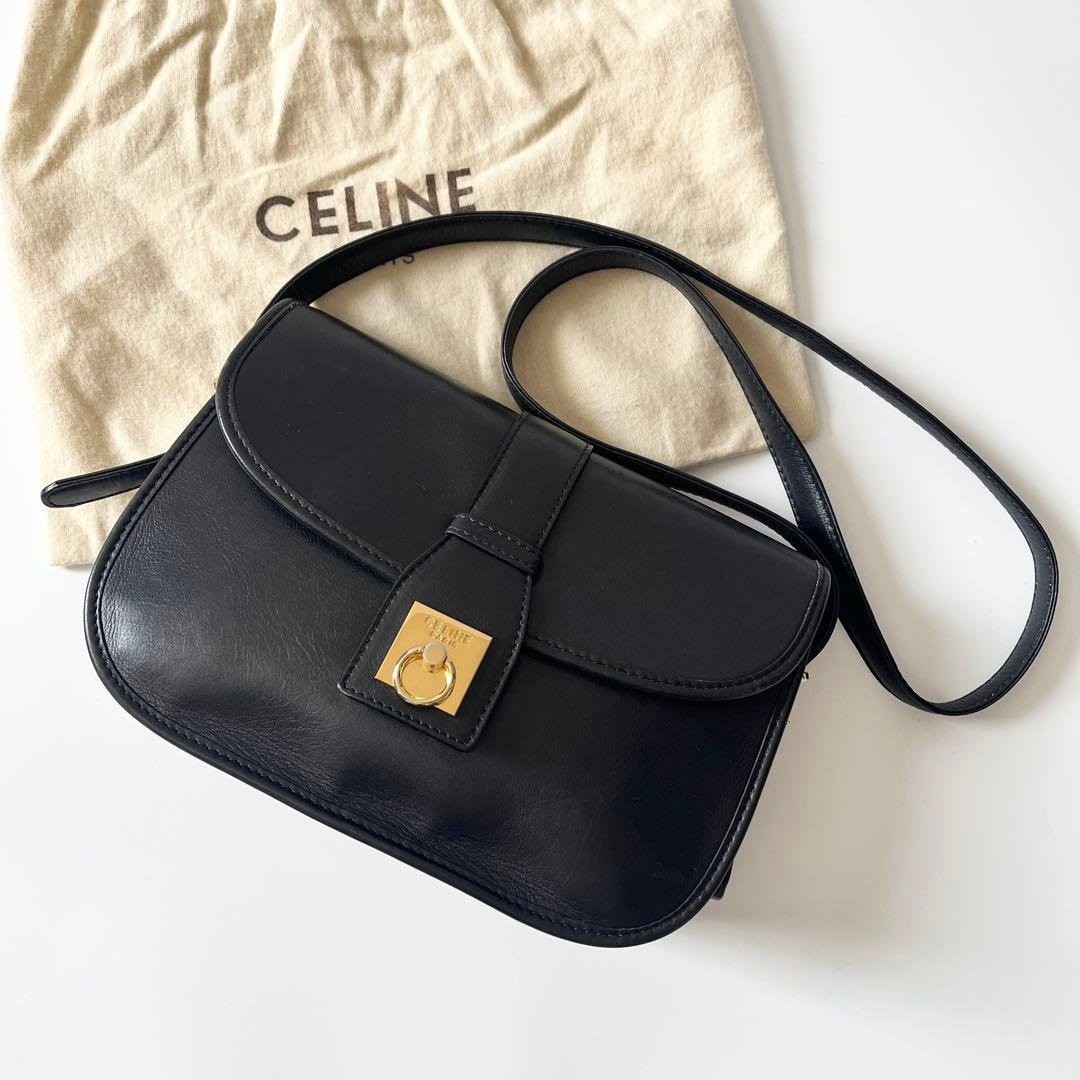 Vintage CELINE Leather Shoulder Bag Gancini Black Made in Italy