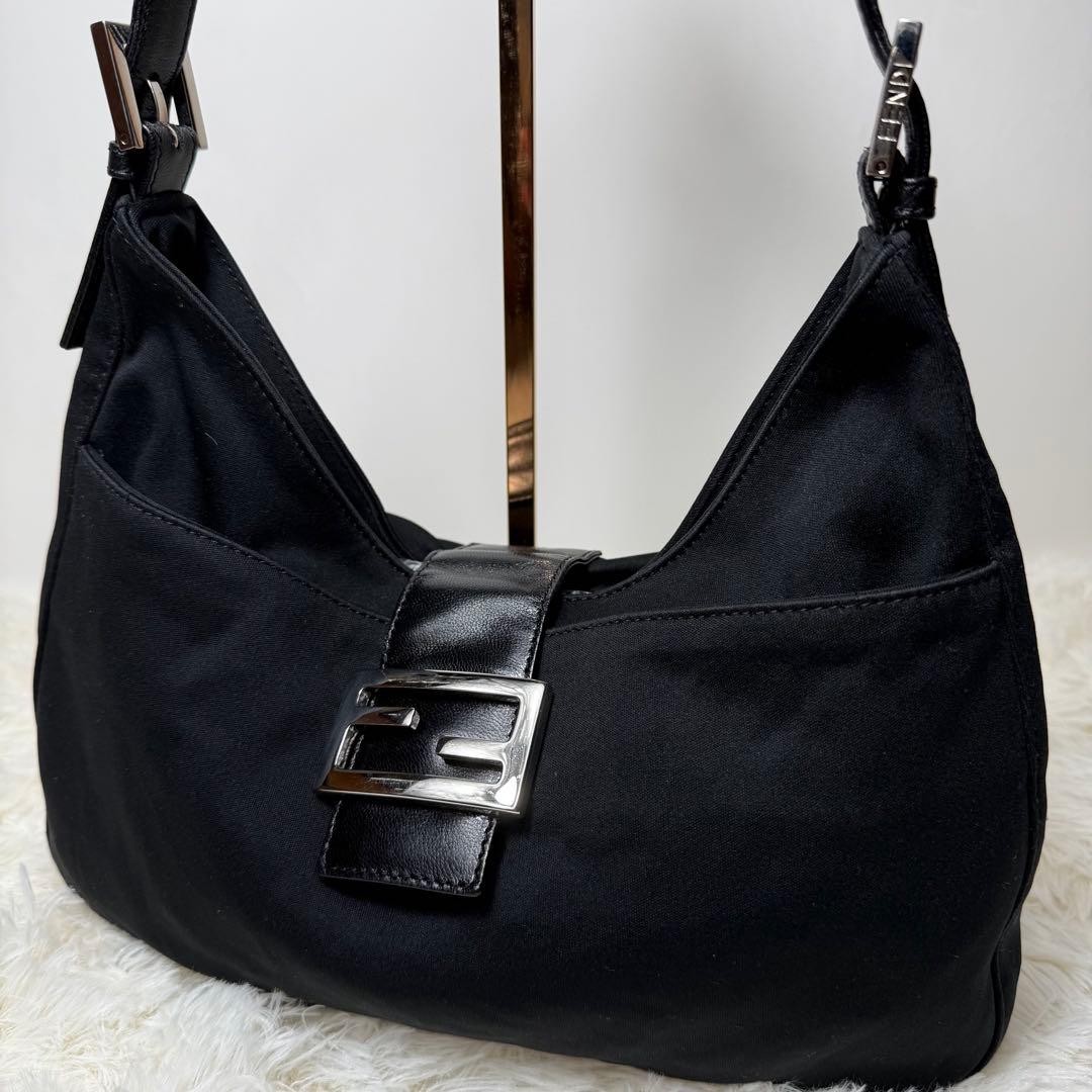 FENDI Mamma Baguette Black Jersey FF Logo Shoulder Bag Vintage Japan