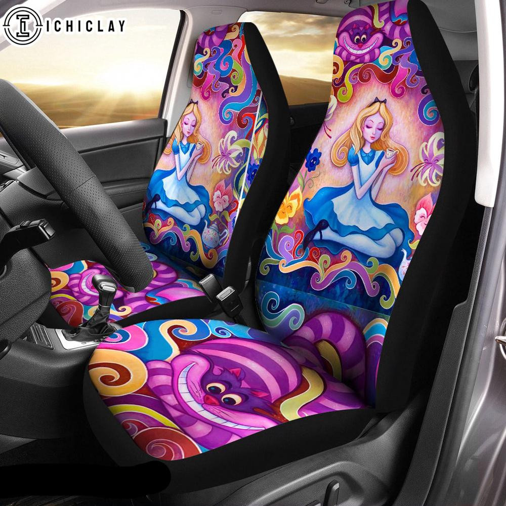 Alice And Cheshire Cat Flower Pattern Car Seat Covers (set of 2)