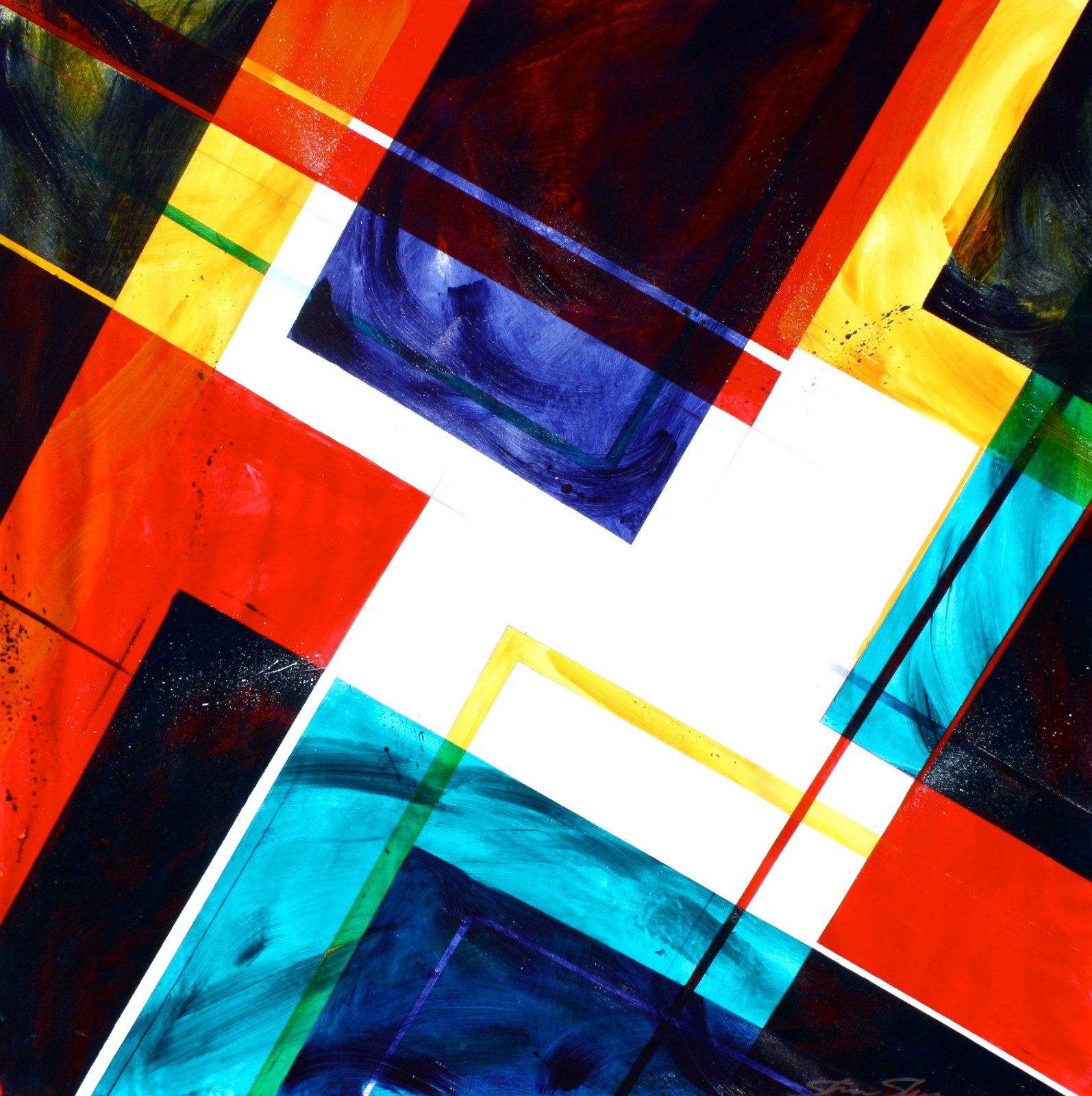 ShawNshawN Abstract Original Painting on Canvas 48x48 HUGE Vibrant Geometric Art