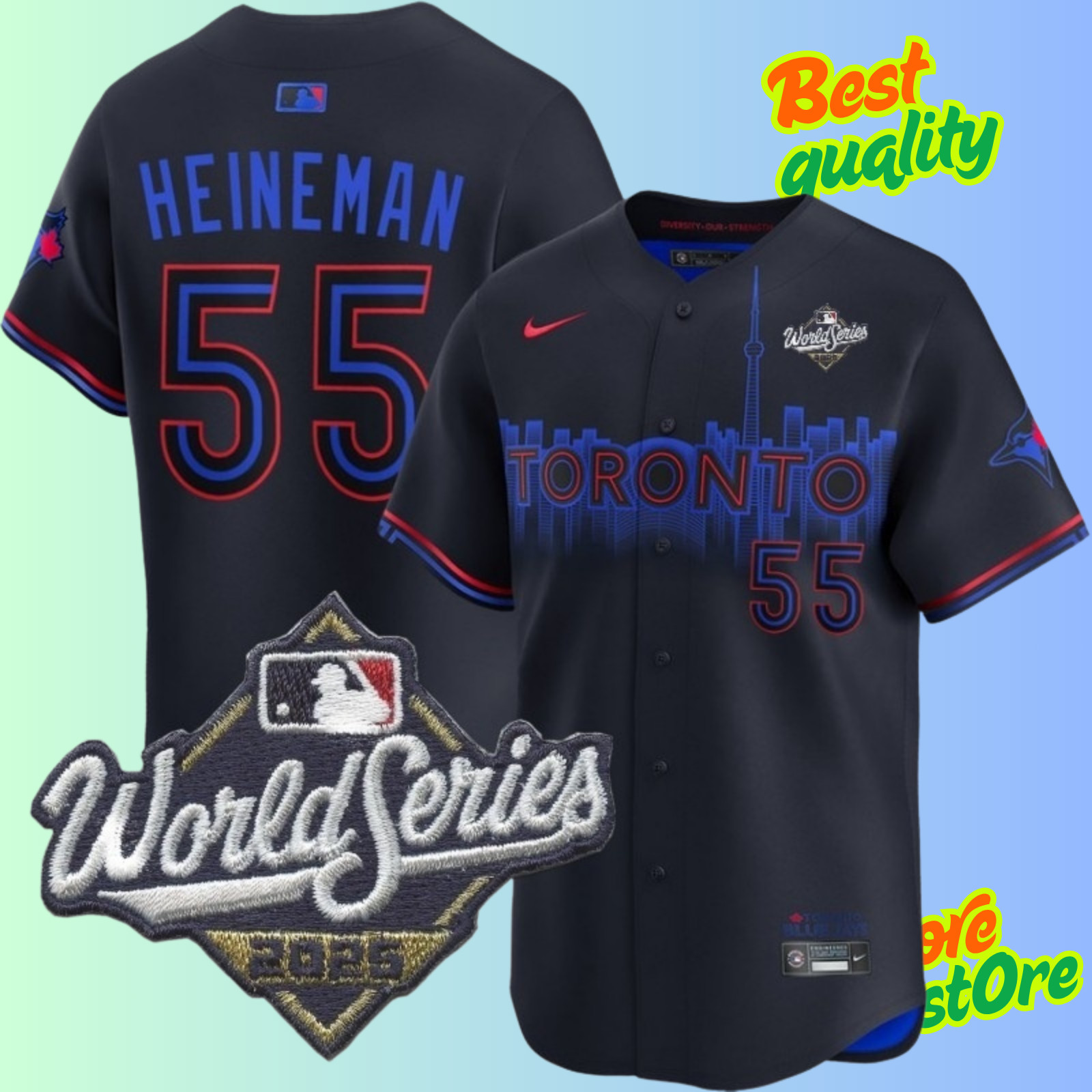 Men\'s Toronto Blue Jays #55 Tyler Heineman 2025 World Series Stitched Jersey Men\'s Toronto Blue Jays #55 Tyler Heineman 2025 World Series Stitched Jersey