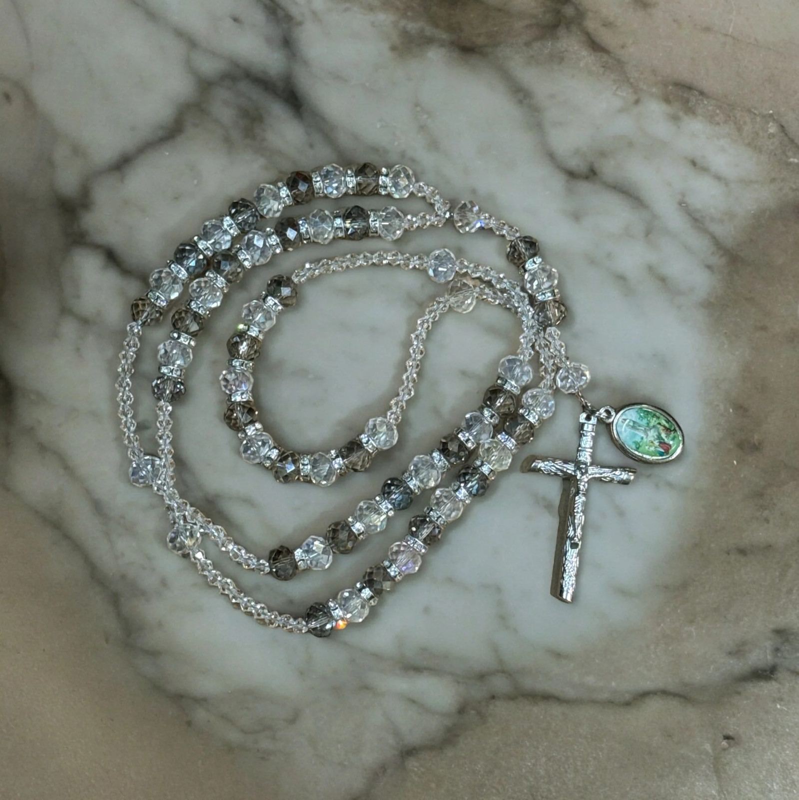 Our Lady of Fatima Handcrafted and exquisite Clear Crystal 10mm Beads Catholic Our Lady of Fatima Handcrafted and exquisite Clear Crystal 10mm Beads Catholic