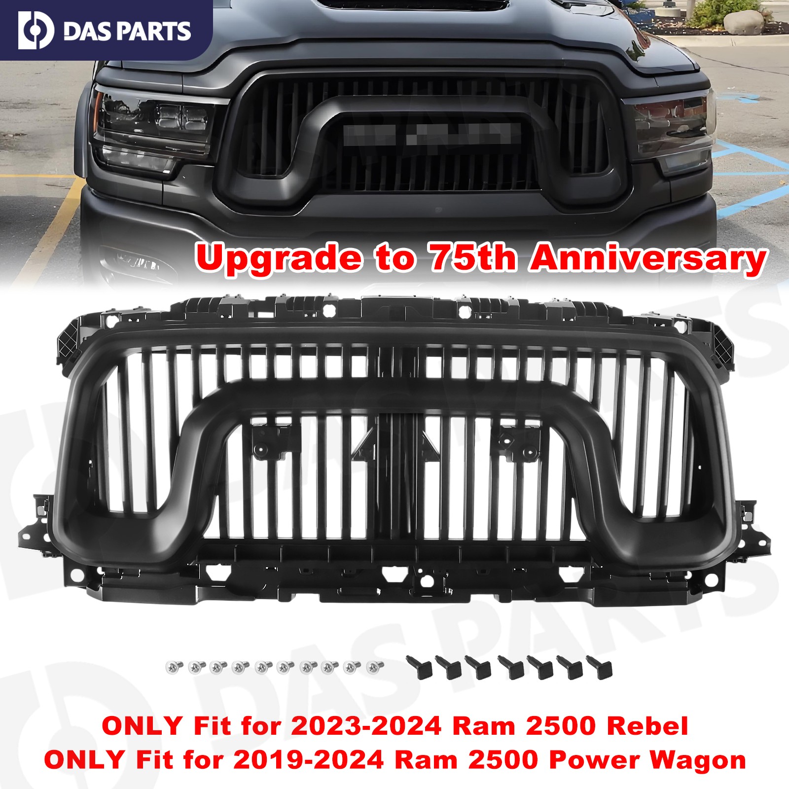 75th Anniversary Style Front Grille For Ram 2500 Power Wagon Rebel 2019-2024