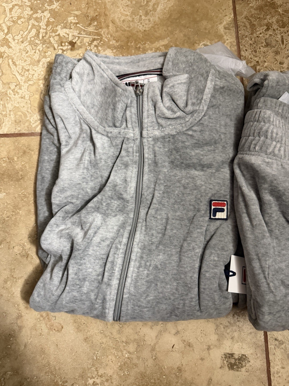 Fila Velour Tracksuit O Fit Men’s 3XL Light Grey Set Full Zip NWT