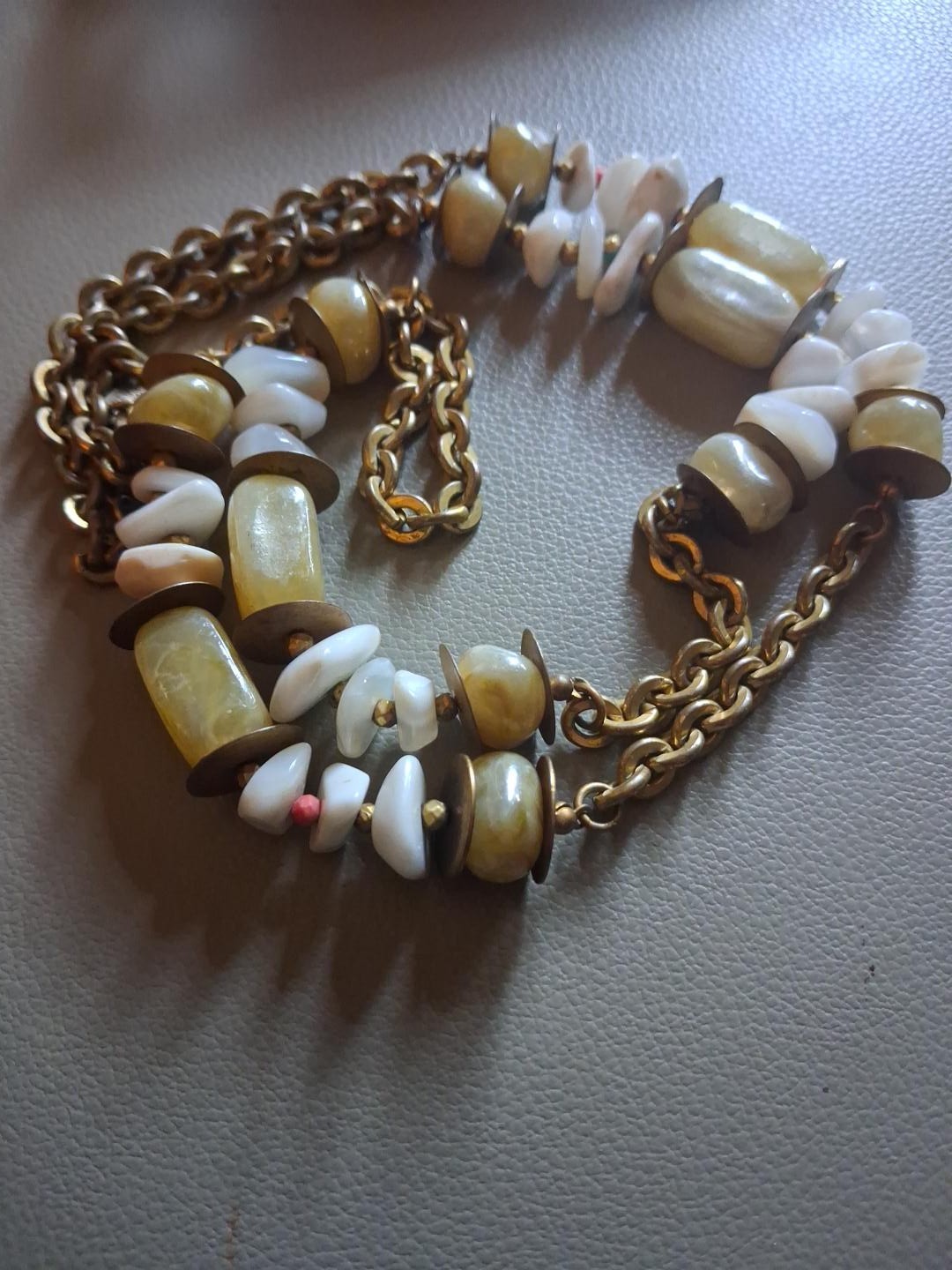 Miriam Haskell Vintage Signed Natural Stone Necklace 18-inch Boho-style.