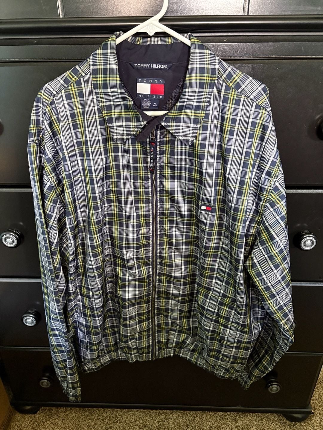 Vtg Tommy Hilfiger Plaid Windbreaker Jacket Coat Men Sz L Golf Blue Flag Logo Vtg Tommy Hilfiger Plaid Windbreaker Jacket Coat Men Sz L Golf Blue Flag Logo