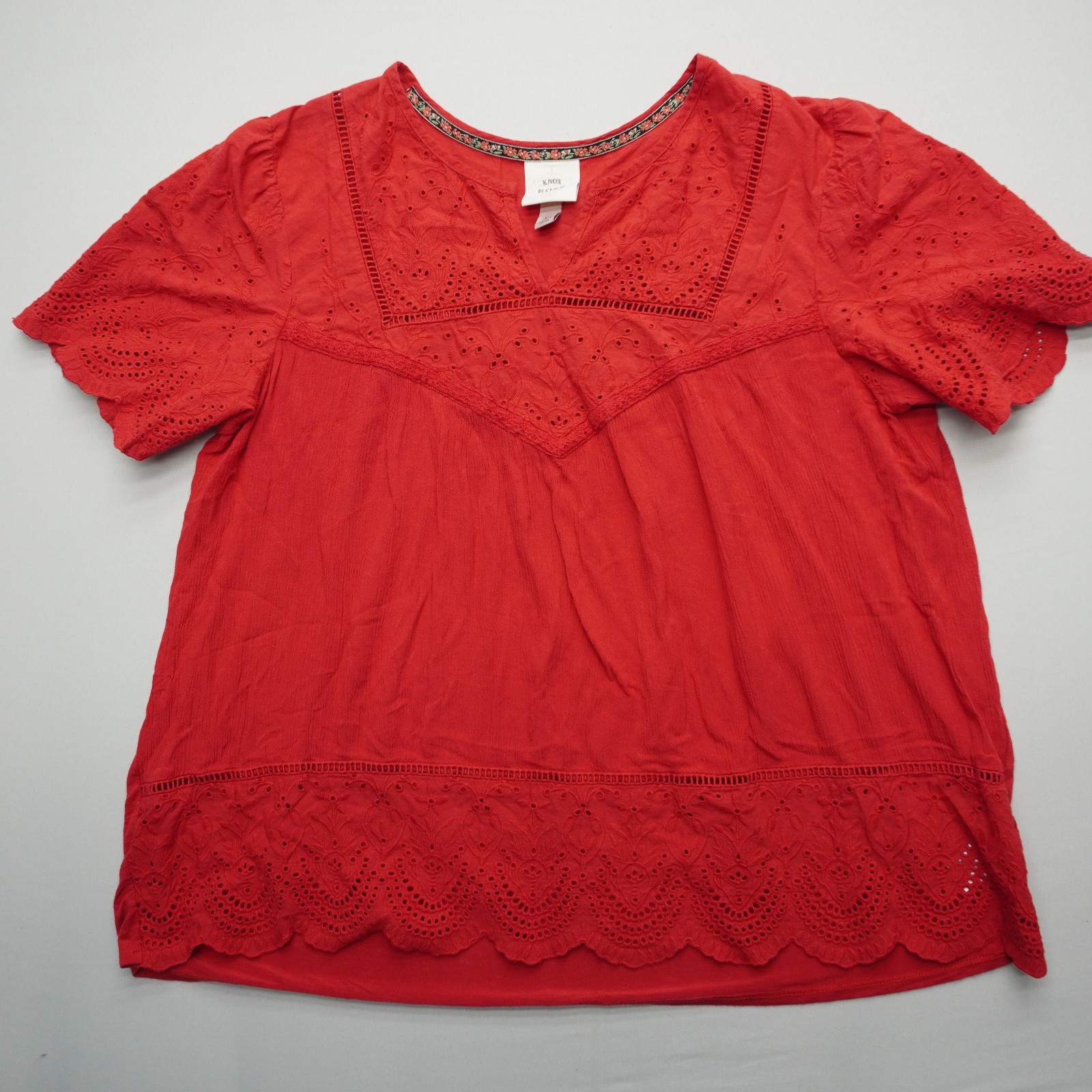 Knox Rose Boho Blouse XL Red Short Sleeve Peasant Ren Fair Casual Top