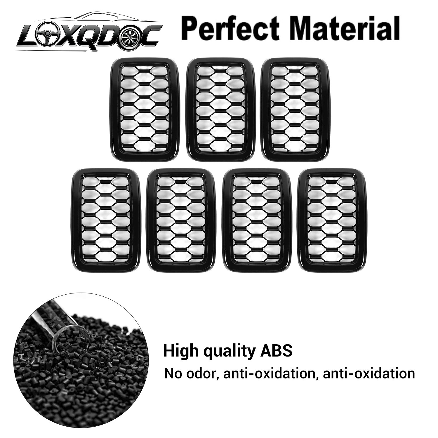 7PCS Black Front Grill Mesh for Jeep Grand Cherokee 2017+  Rings Covers Inserts