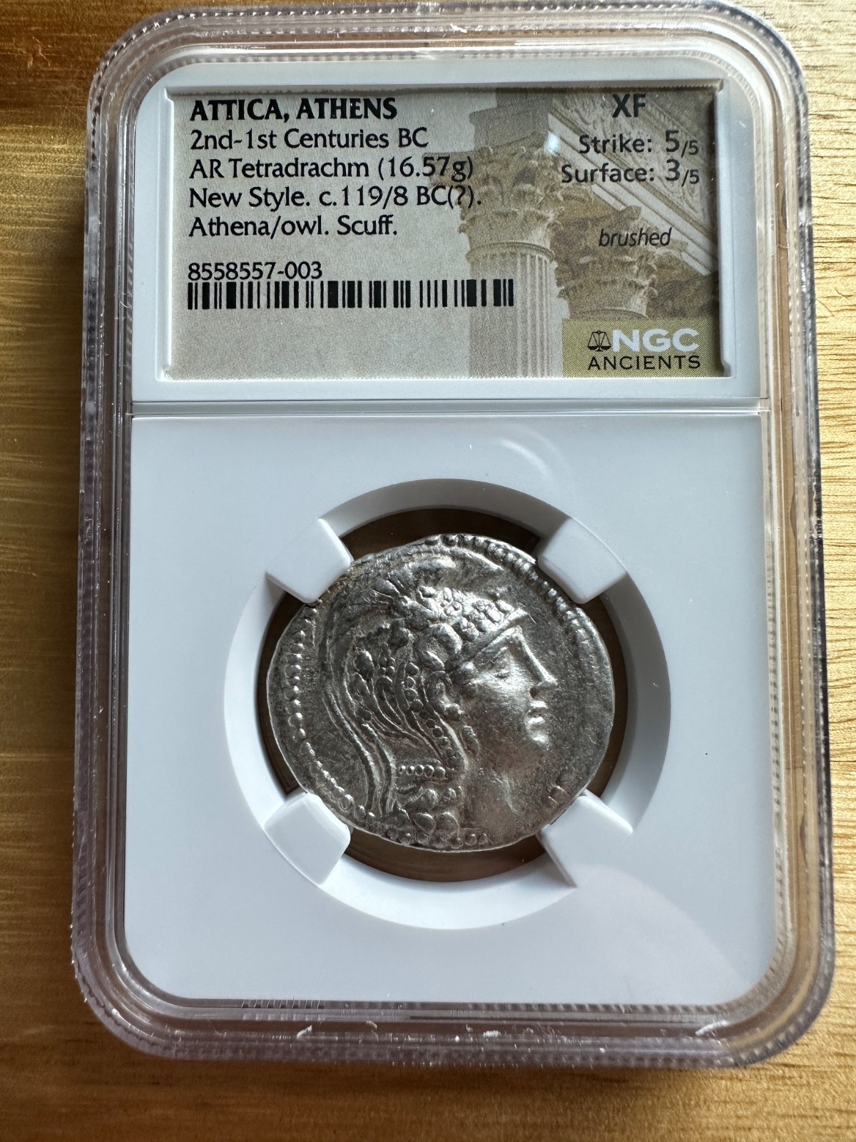 Attica, Athens AR New Style Tetradrachm (119/8 BC) NGC XF Strik 5/5 Surface 3/5