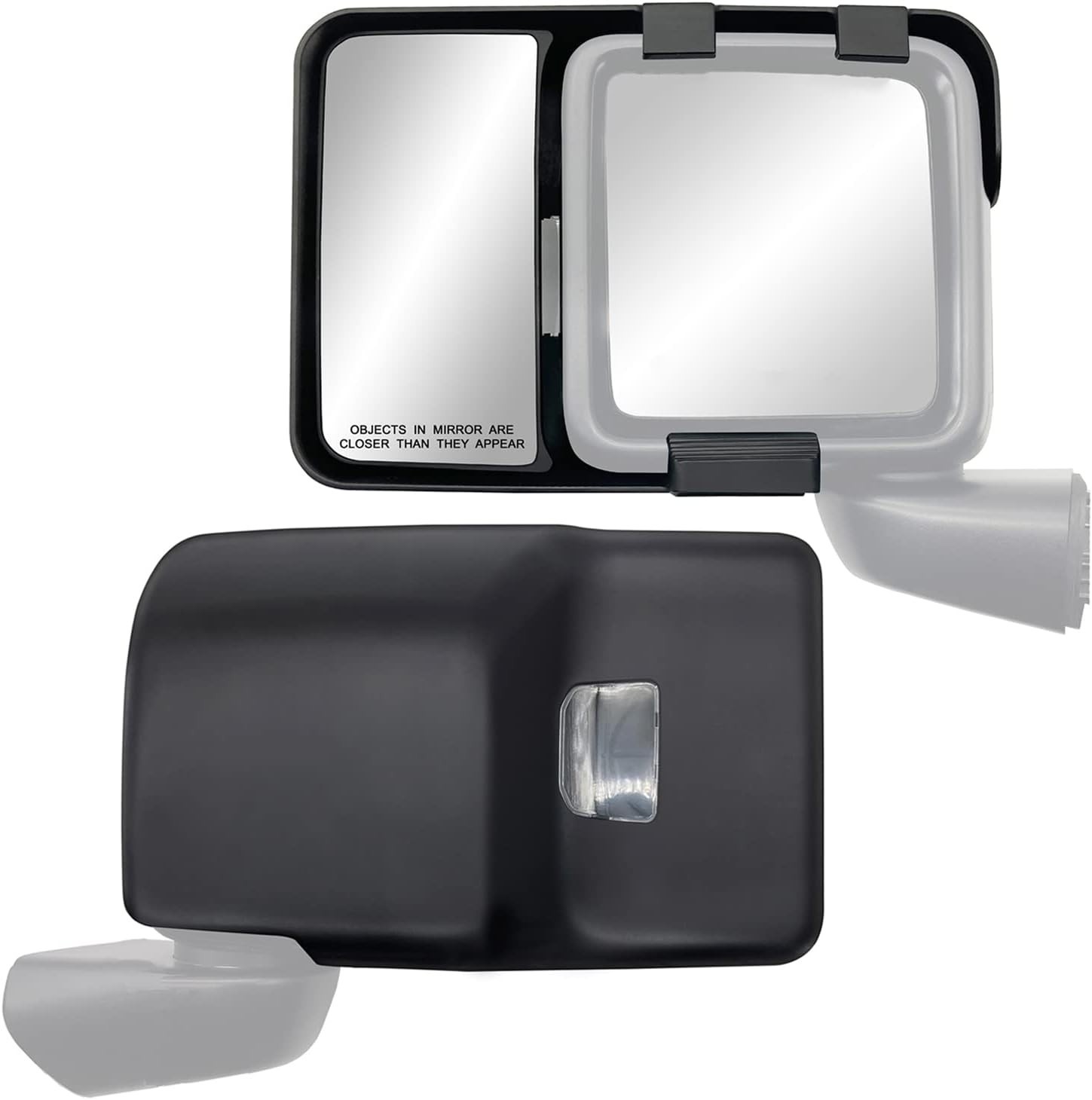 Snap & Zap Custom Fit Towing Mirror Pair for Jeep Wrangler, Gladiator, Black