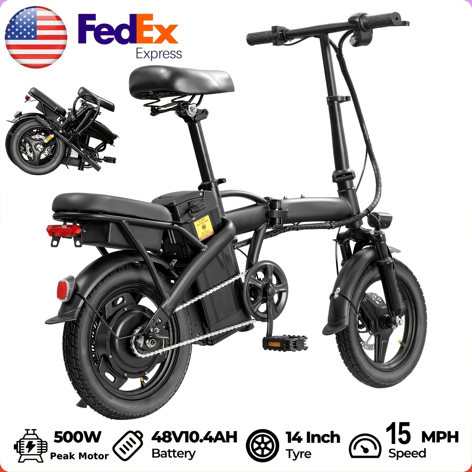 14 Inch Folding Electric Bikefor Adults And Teens,500W Motor, 15-24MPH Max Speed 14 Inch Folding Electric Bikefor Adults And Teens,500W Motor, 15-24MPH Max Speed