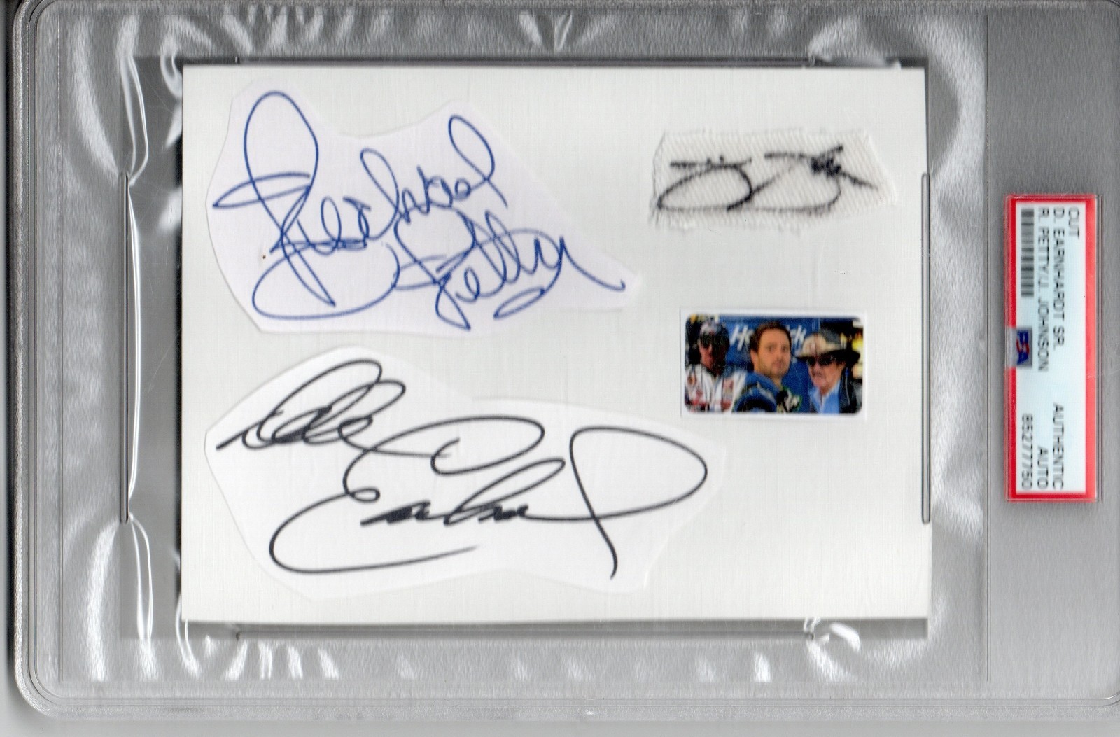 DALE EARNHARDT, RICHARD PETTY & JIMMIE JOHNSON AUTOGRAPHED CUTS PSA Slabbed Rare