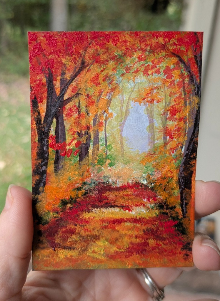 ACEO Original Acrylic Painting Autumn Woods OOAK abasicwitchscrafts