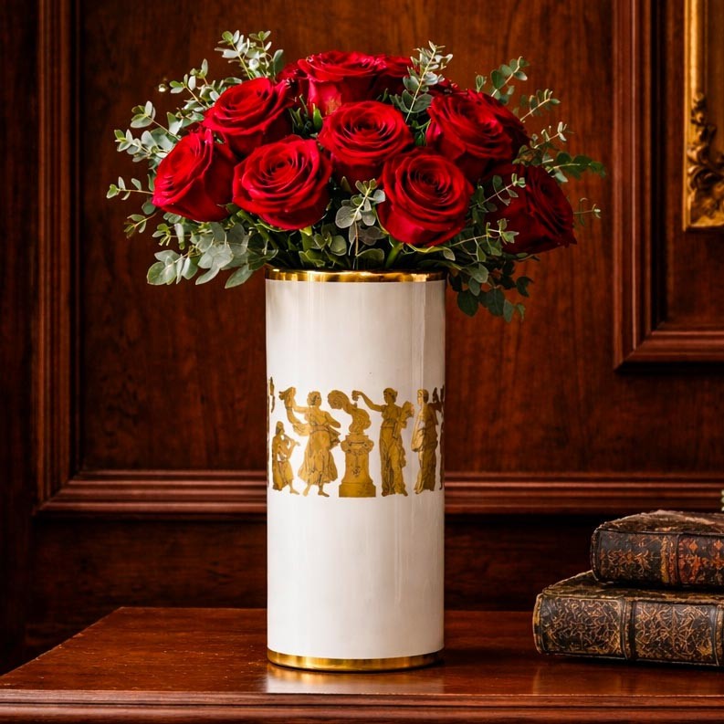 Nice Cylinder Antique Neoclassical Porcelain Gold White Vase Gerold Porzellan Nice Cylinder Antique Neoclassical Porcelain Gold White Vase Gerold Porzellan