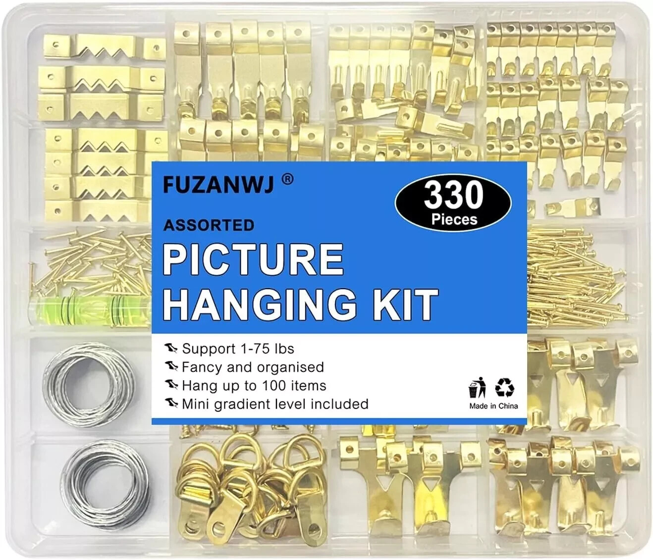 330Pcs Picture Hangers, Picture Hanging Kit, Picture Hanging Hooks Holds 10-75Lb 330Pcs Picture Hangers, Picture Hanging Kit, Picture Hanging Hooks Holds 10-75Lb