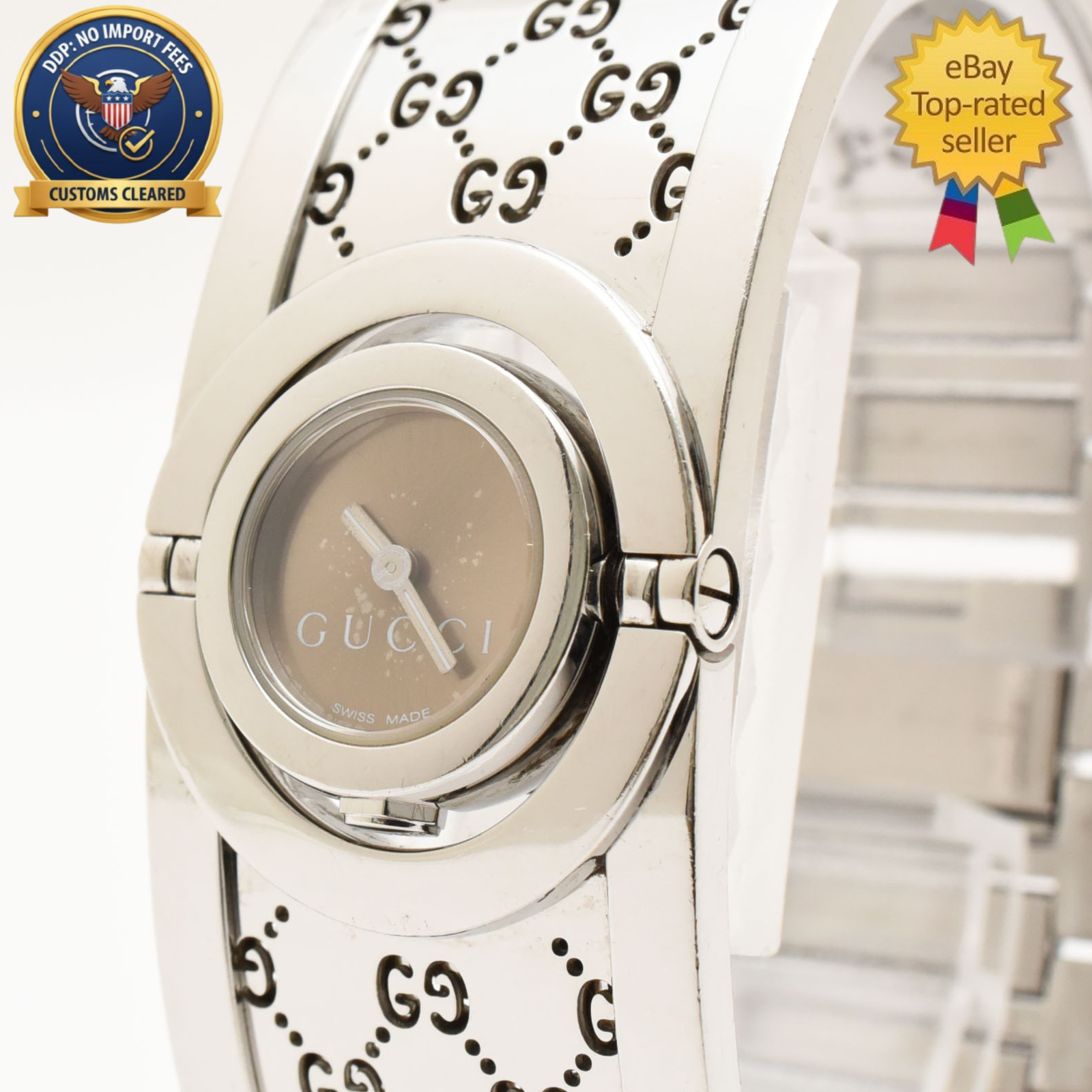 [Exc+5] GUCCI 112 Twirl Bracelet Bangle Brown Dial Quartz Vintage Women's Watch