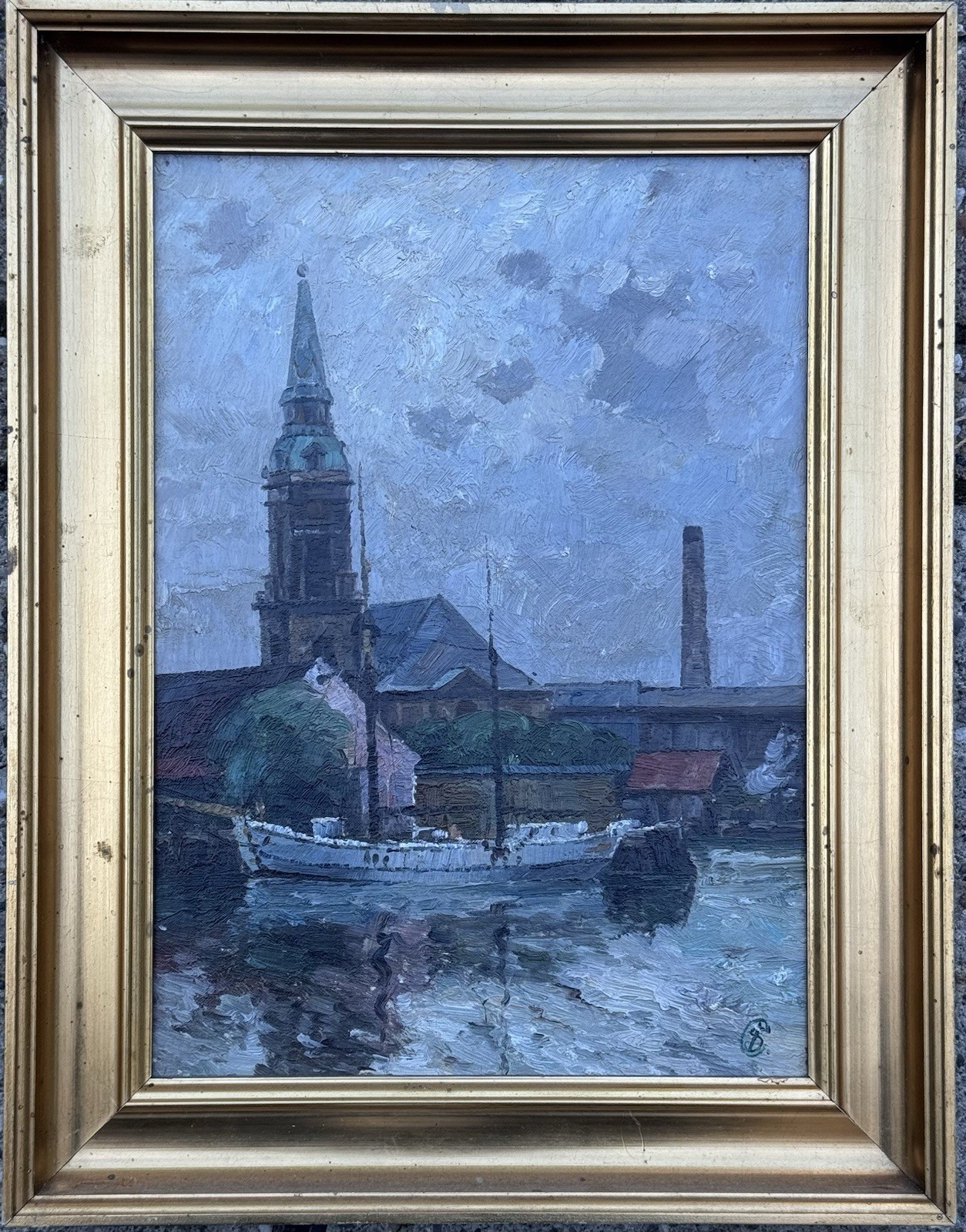 Jens Sinding Christensen  (1888-1980): Harbor Motif From Denmark c. 1940