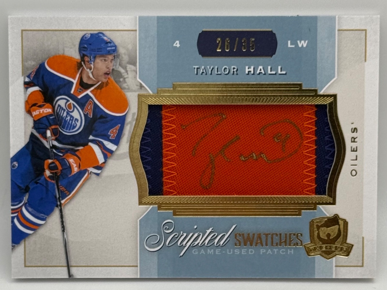Taylor Hall 2014-15 UD The Cup Scripted Swatches Rookie Patch Auto /35 RC Oilers