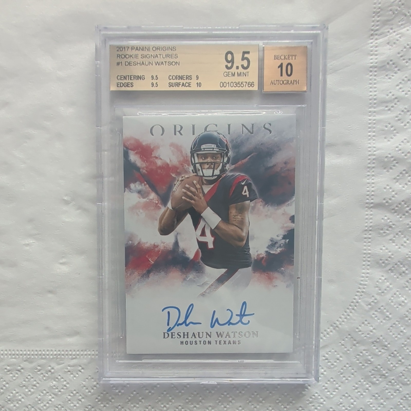 2017 Panini Origins Rookie Deshaun Watson On-Card Blue Ink Auto BGS 9.5/10 2017 Panini Origins Rookie Deshaun Watson On-Card Blue Ink Auto BGS 9.5/10