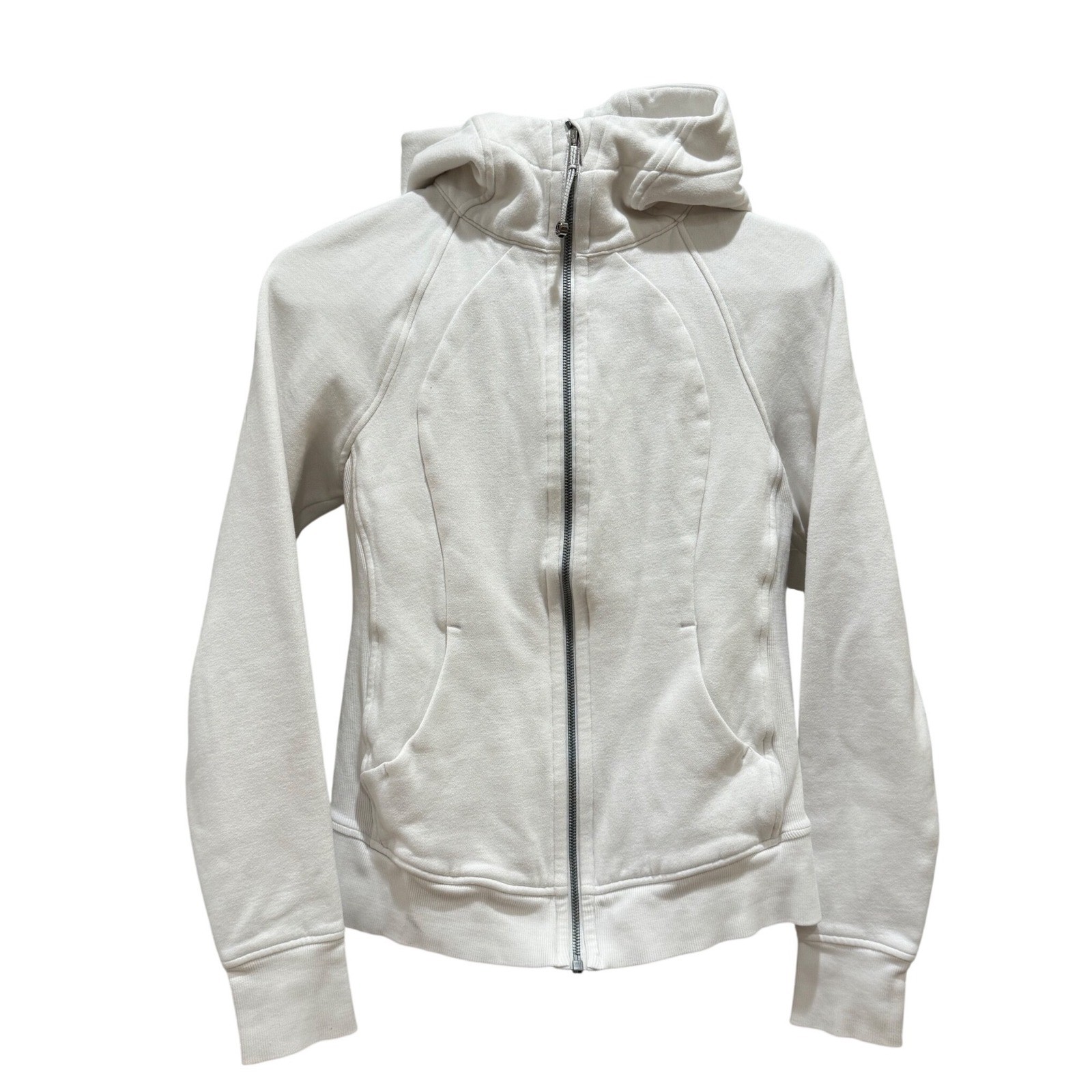 Lululemon Scuba Full Zip Hoodie Women\'s 6 White Thumbholes Fleece Athletic Read
