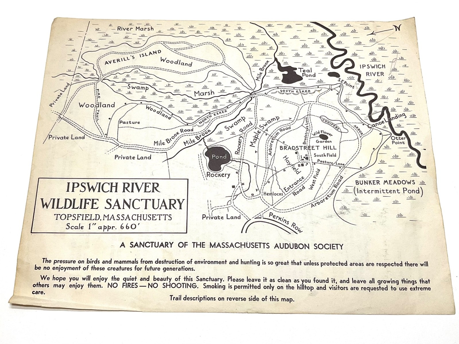 Vintage Ipswich River Wildlife Sanctuary Trail Map Topsfield MA Mass Audubon
