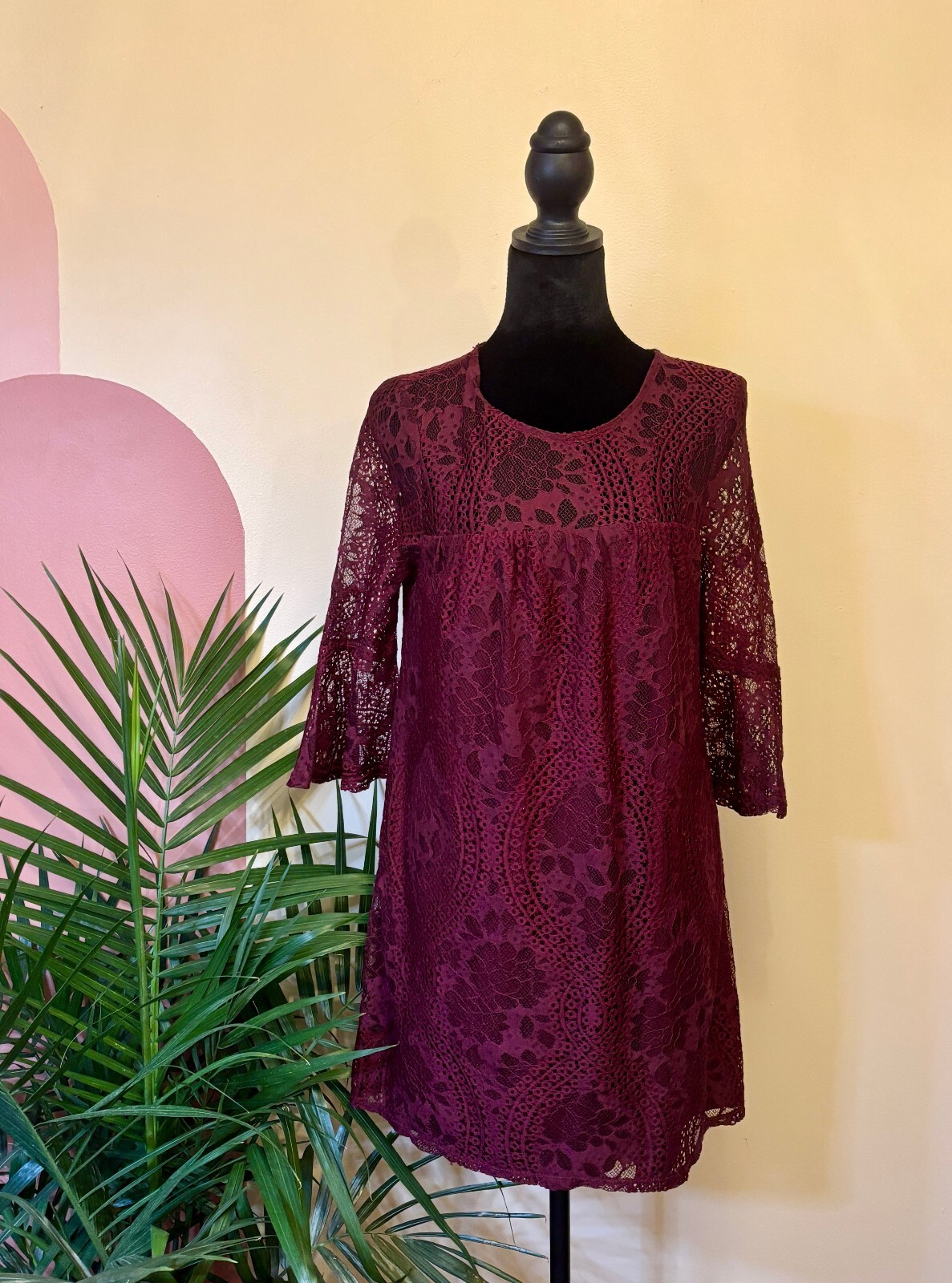 Women\'s Speechless Coquette Feminine Lace Maroon Burgandy Shift Dress Medium