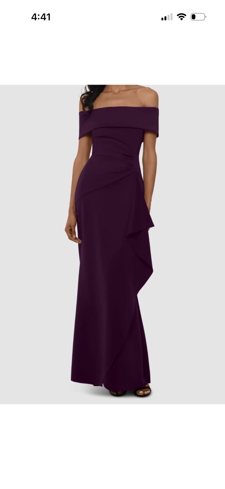 XSCAPE Women\'s Purple Draped Ruffle Off-The-Shoulder Gown Dress Size 10 XSCAPE Women\'s Purple Draped Ruffle Off-The-Shoulder Gown Dress Size 10
