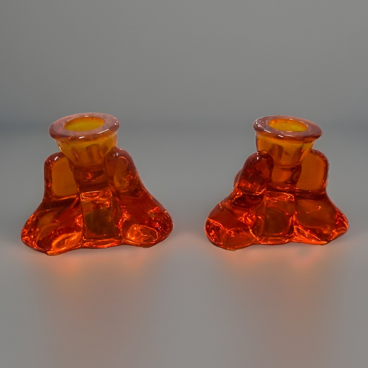 Vintage Viking Glass Orange/ Persimmon 3 Foil Candle Holders 1960s RARE MCM