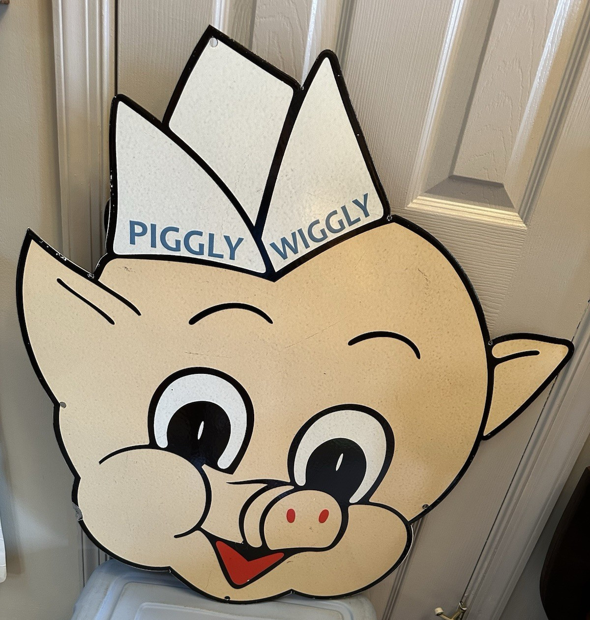 Piggly Wiggly Porcelain Enamel Pig Face Sign Piggly Wiggly Porcelain Enamel Pig Face Sign