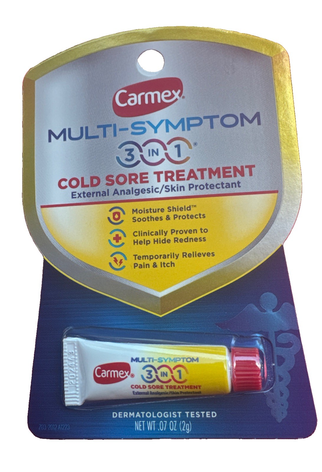 CARMEX Multi-Symptom 3-in-1 Cold Sore Treatment - 0.07 Oz - EXP 03/27